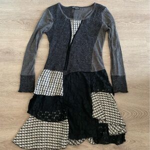 Papillon Gray Ruffle Patchwork Dress Size S